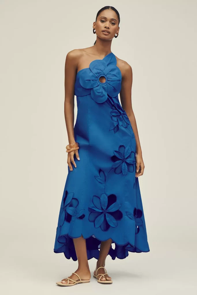One-shoulder Cutwork Dress Full Size Image 3