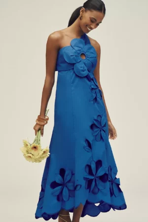 ANTHROPOLOGE One-shoulder Cutwork Dress