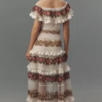 Ruffle-sleeve V-neck Embroidered Tulle Tiered Maxi Dress Thumbnail 4