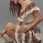 Ruffle-sleeve V-neck Embroidered Tulle Tiered Maxi Dress Thumbnail 2