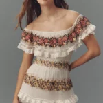 Ruffle-sleeve V-neck Embroidered Tulle Tiered Maxi Dress Thumbnail 3
