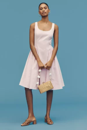 ANTHROPOLOGE Sleeveless Scoop-neck Basque-waist Midi Dress
