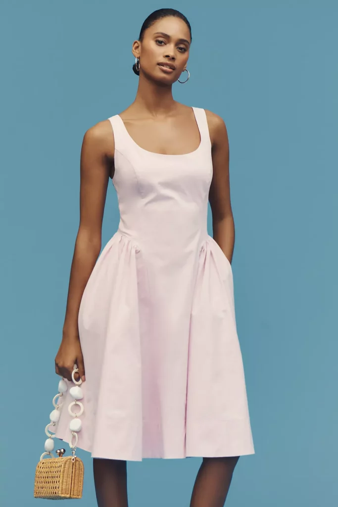 Sleeveless Scoop-neck Basque-waist Midi Dress Full Size Image 2