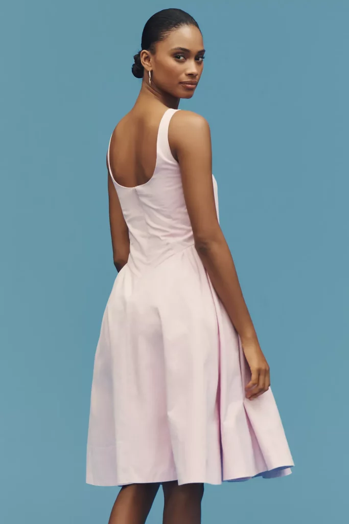 Sleeveless Scoop-neck Basque-waist Midi Dress Full Size Image 3