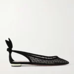 Bow Tie Suede-trimmed Fishnet Pointed-toe Ballet Flats Thumbnail 1