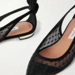 Bow Tie Suede-trimmed Fishnet Pointed-toe Ballet Flats Thumbnail 5