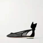 Bow Tie Suede-trimmed Fishnet Pointed-toe Ballet Flats Thumbnail 3