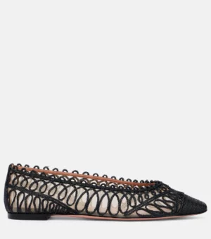 AQUAZZURA Kahlo Raffia and Mesh Ballet Flats