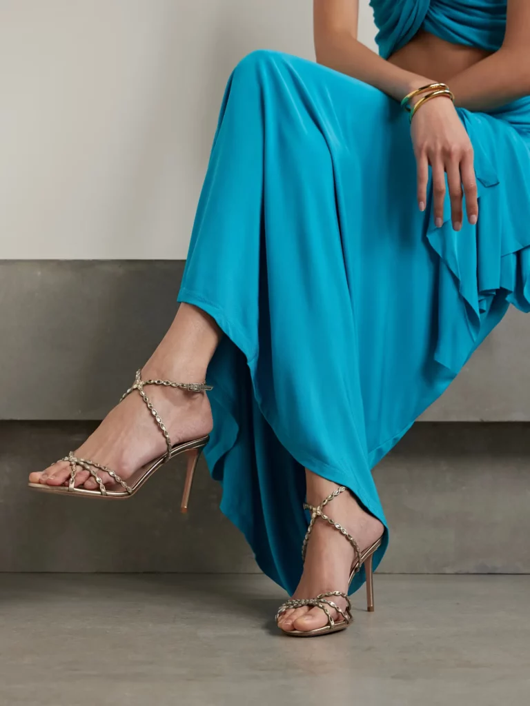 Love Struck 85 Crystal-embellished Metallic Leather Sandals Full Size Image 3