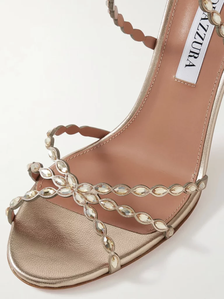 Love Struck 85 Crystal-embellished Metallic Leather Sandals Full Size Image 2