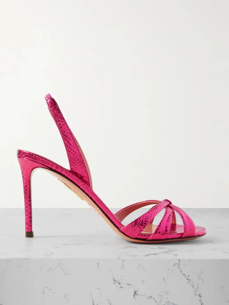 Tati 85 Metallic Snake-effect Leather Slingback Sandals Full Size Image 1