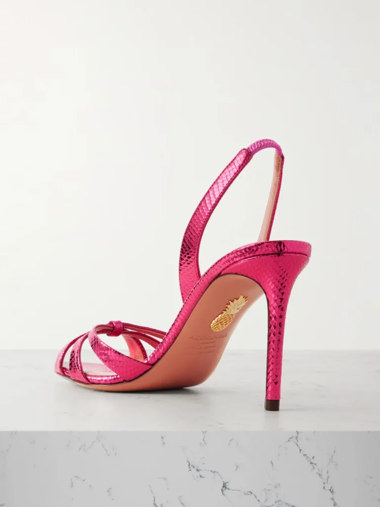 Tati 85 Metallic Snake-effect Leather Slingback Sandals Full Size Image 3