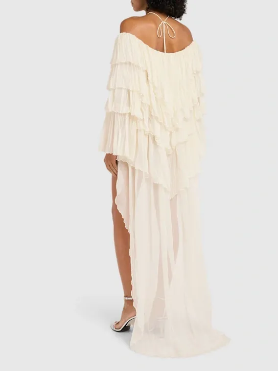 Draped Silk Crepe Dress with Train Full Size Image 4