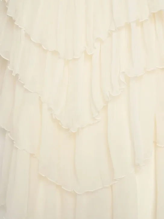 Draped Silk Crepe Dress with Train Full Size Image 3