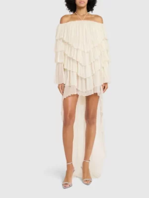 BLUMARINE Draped Silk Crepe Dress with Train