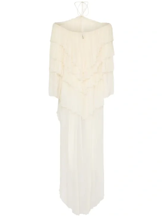 Draped Silk Crepe Dress with Train Full Size Image 2