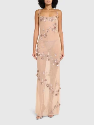 BLUMARINE Embroidered Tulle Long Dress