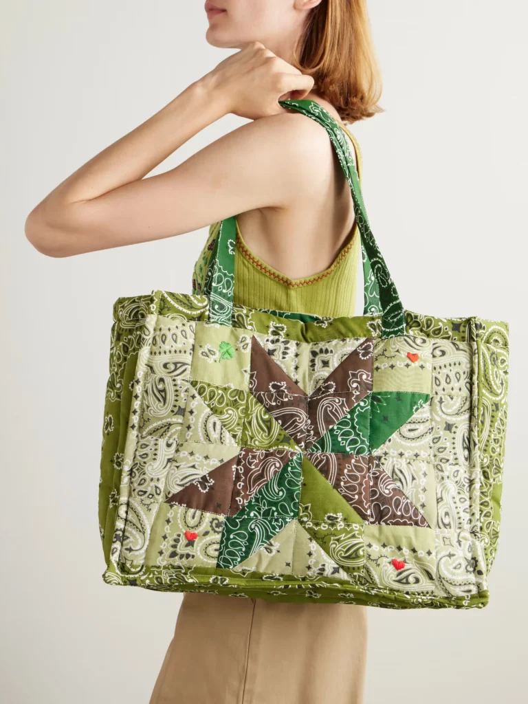 Cabas Maxi Embroidered Quilted Patchwork Printed Cotton Tote Full Size Image 4