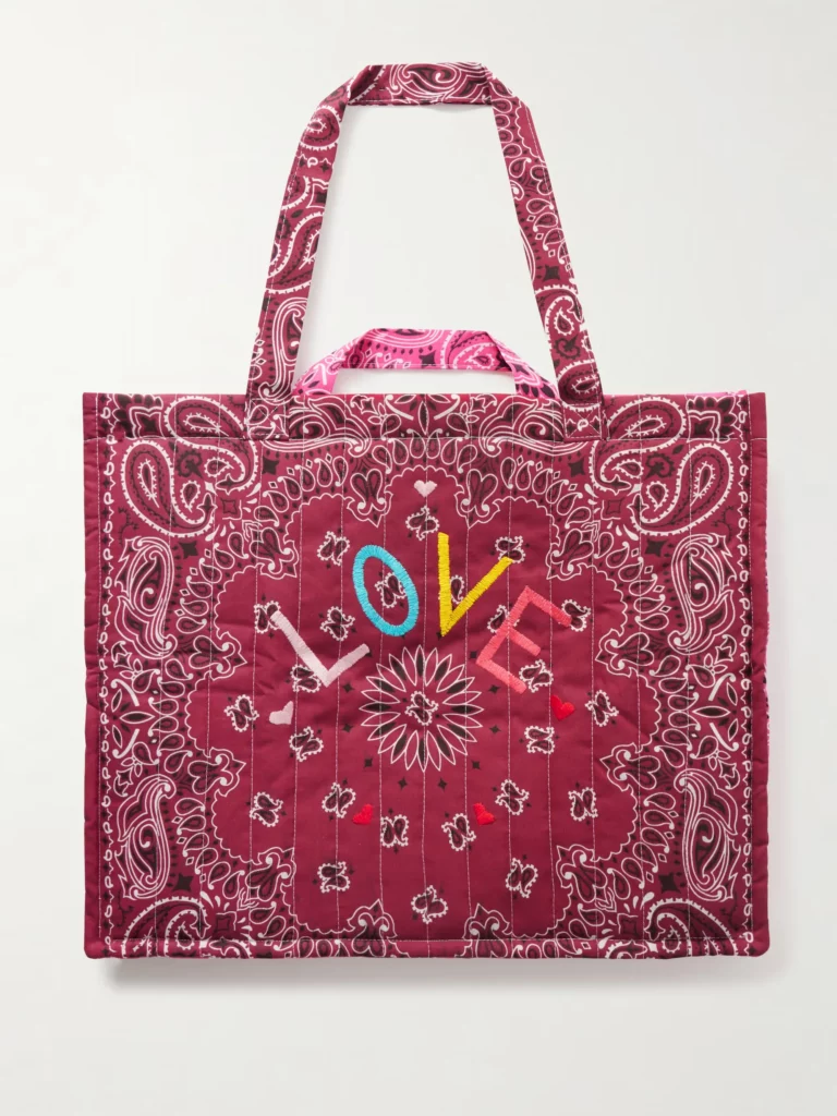 Cabas Maxi Embroidered Quilted Printed Cotton Tote Bag Full Size Image 1
