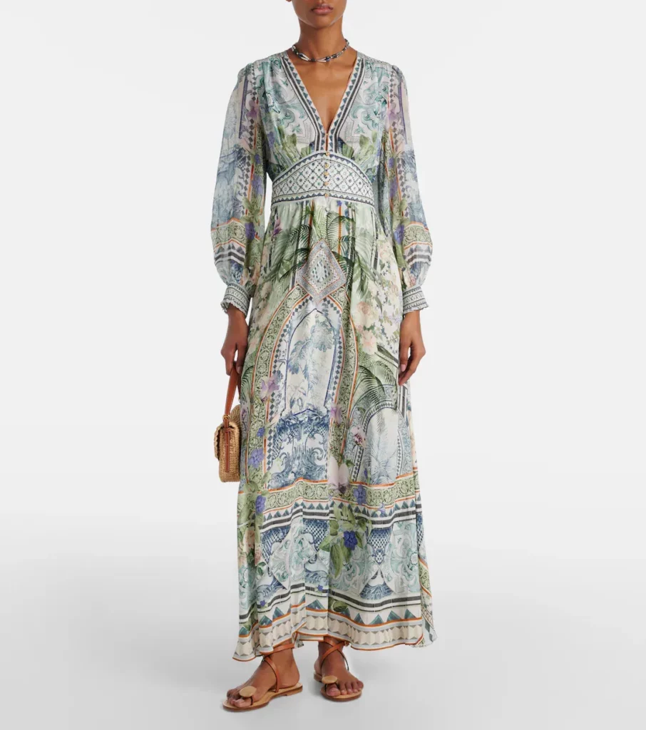 Printed Silk Crepe Maxi Dress Full Size Image 1