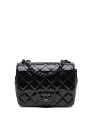 CHANEL PRE-OWNED Mini Square Classic Patent So Black Single Flap Crossbody Bag