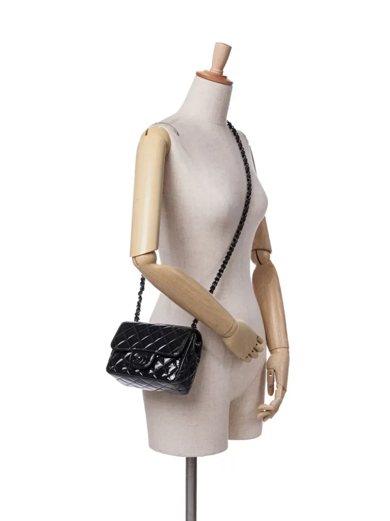 Mini Square Classic Patent So Black Single Flap Crossbody Bag Full Size Image 3