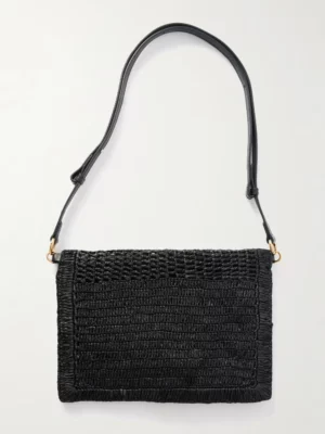 CHLOÉ The Summer Banana Leather-trimmed Raffia Shoulder Bag