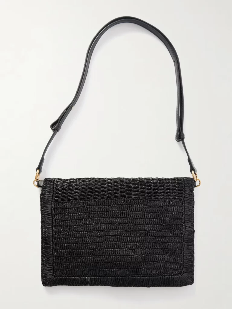 The Summer Banana Leather-trimmed Raffia Shoulder Bag Full Size Image 1
