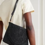 The Summer Banana Leather-trimmed Raffia Shoulder Bag Thumbnail 4