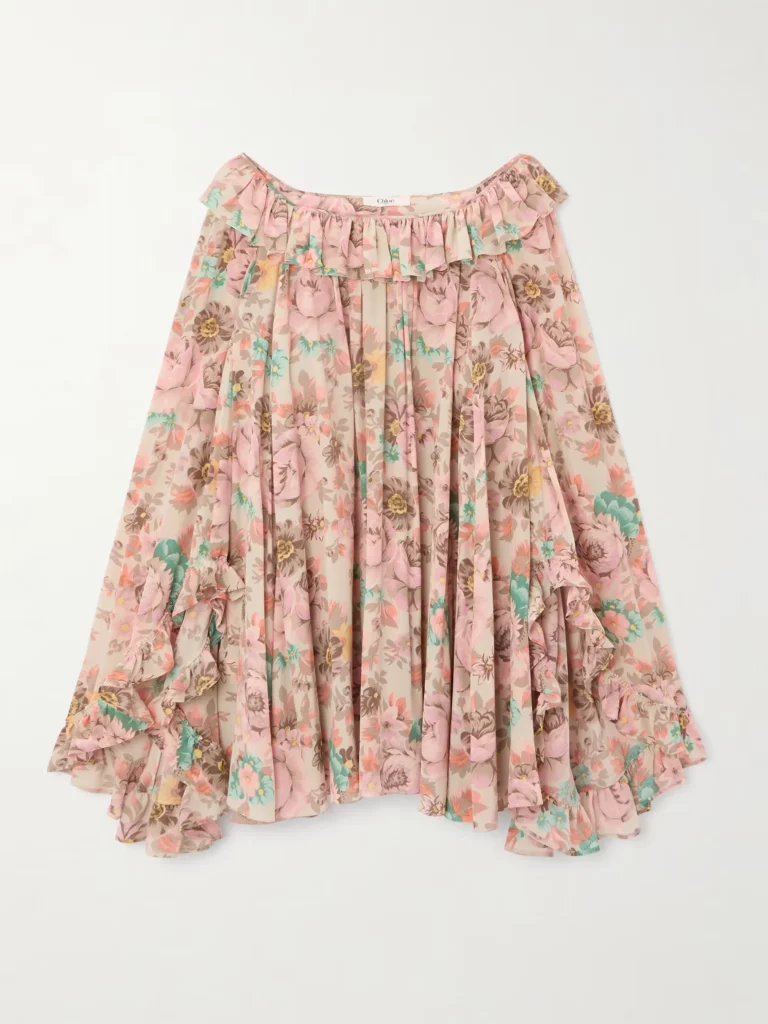 Ruffled Floral-print Silk Crepe De Chine Mini Dress Full Size Image 3