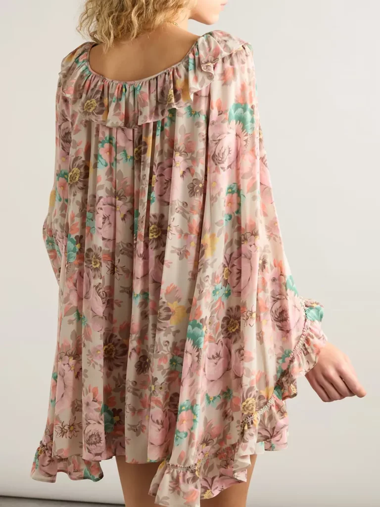Ruffled Floral-print Silk Crepe De Chine Mini Dress Full Size Image 2