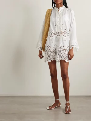 CRISTIANO MARCHELI Maria Silk-trimmed Guipure Lace and Cotton Kaftan
