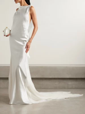 DANIELLE FRANKEL Arlo Open-back Silk Chiffon-trimmed Satin Gown