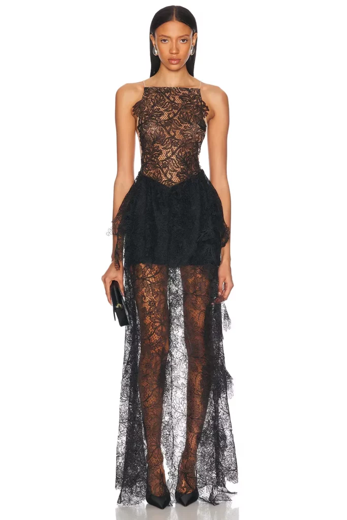 Open Slide Lace Ruffle Gown Full Size Image 1