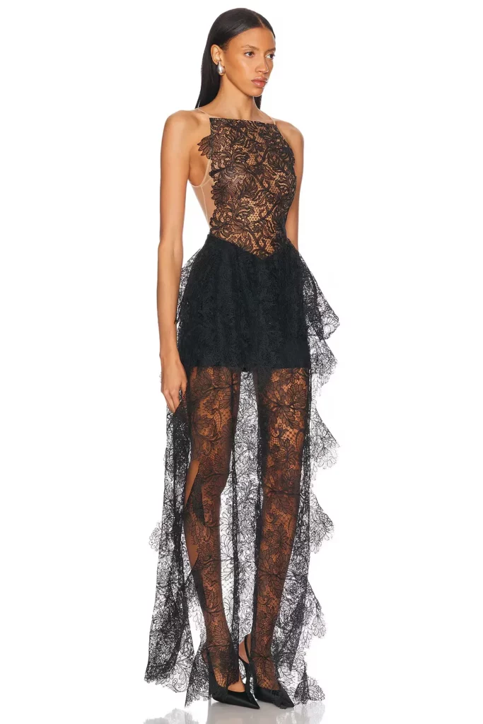 Open Slide Lace Ruffle Gown Full Size Image 2
