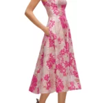 Floral Jacquard Sleeveless Fit & Flare Midi Dress Thumbnail 1