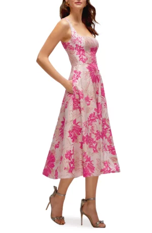 DESSY COLLECTION Floral Jacquard Sleeveless Fit & Flare Midi Dress