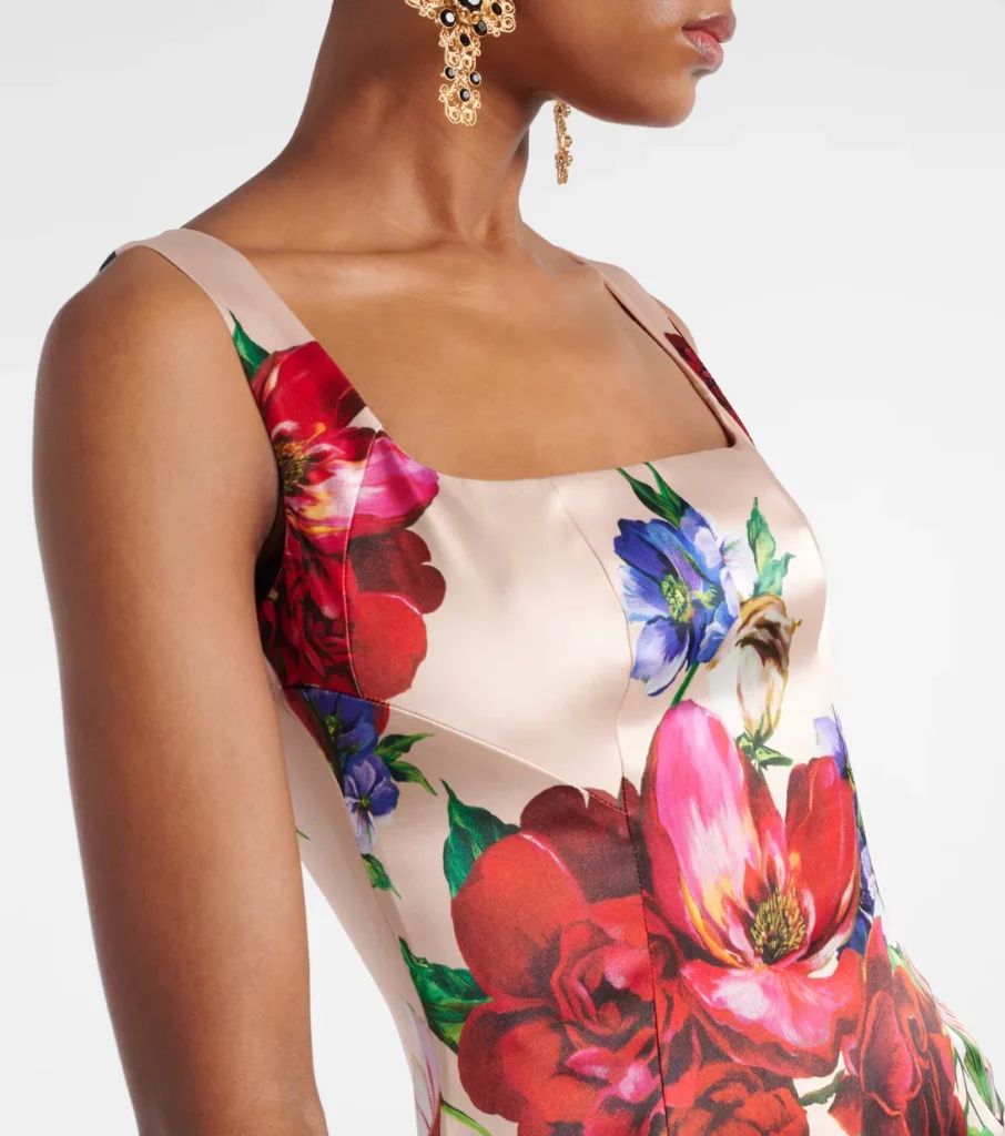 Floral Satin Midi Dress Full Size Image 5
