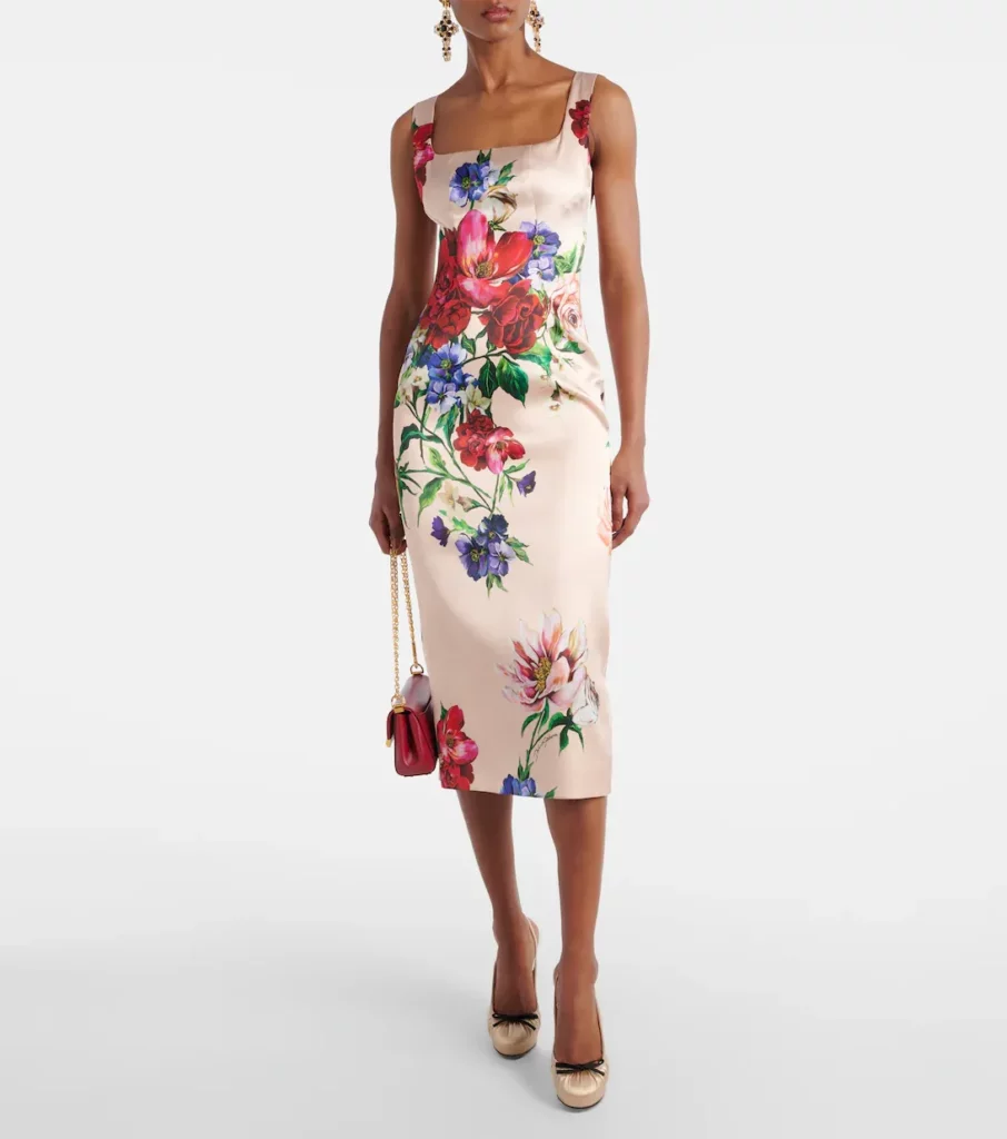 Floral Satin Midi Dress Full Size Image 1