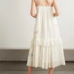 Teek Tiered Ruffled Embroidered Cotton and Voile Midi Dress Thumbnail 4