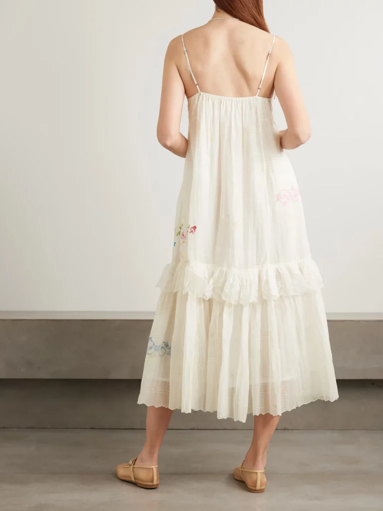 Teek Tiered Ruffled Embroidered Cotton and Voile Midi Dress Full Size Image 4