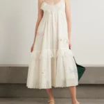 Teek Tiered Ruffled Embroidered Cotton and Voile Midi Dress Thumbnail 1