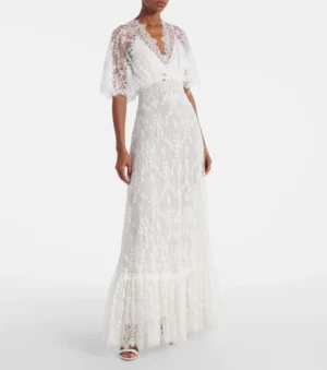 ELIE SAAB Bridal Embroidered Cotton-blend Lace Gown