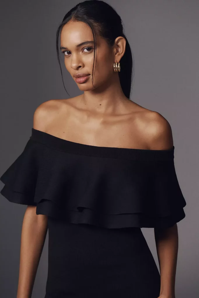 Off-the-shoulder Ruffle Crepe Midi Dress Full Size Image 3