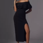 Off-the-shoulder Ruffle Crepe Midi Dress Thumbnail 1