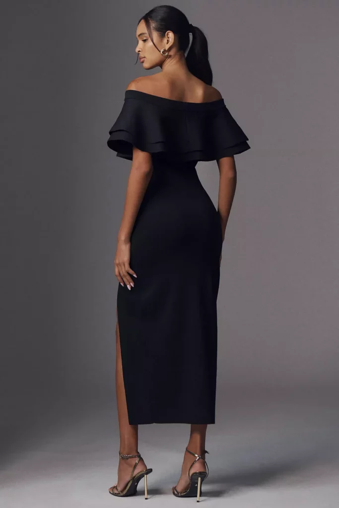 Off-the-shoulder Ruffle Crepe Midi Dress Full Size Image 2