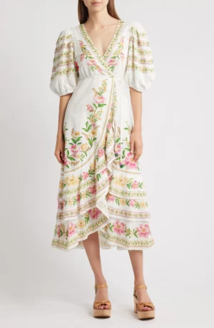 FARM RIO Palm Dream Floral Wrap Dress
