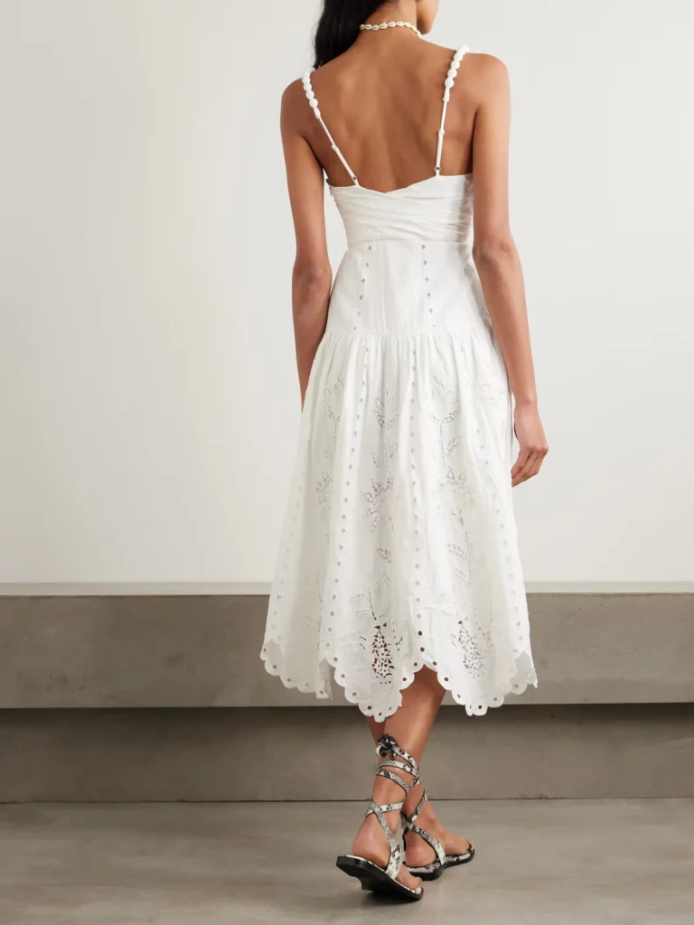 Richelieu Scalloped Gathered Broderie Anglaise Midi Dress Full Size Image 4