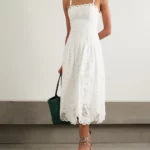 Richelieu Scalloped Gathered Broderie Anglaise Midi Dress Thumbnail 1