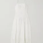 Richelieu Scalloped Gathered Broderie Anglaise Midi Dress Thumbnail 3